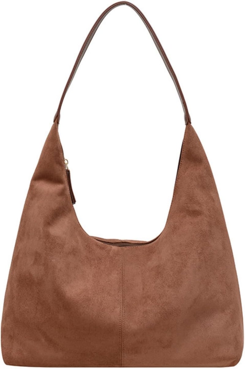 Bagkeak Slouchy Suede Shoulder Bags For Women Underarm Bag Womens Tote Bag Work Purses Crescent Bag Suede Handbag Travel Winter Fall - Image 1